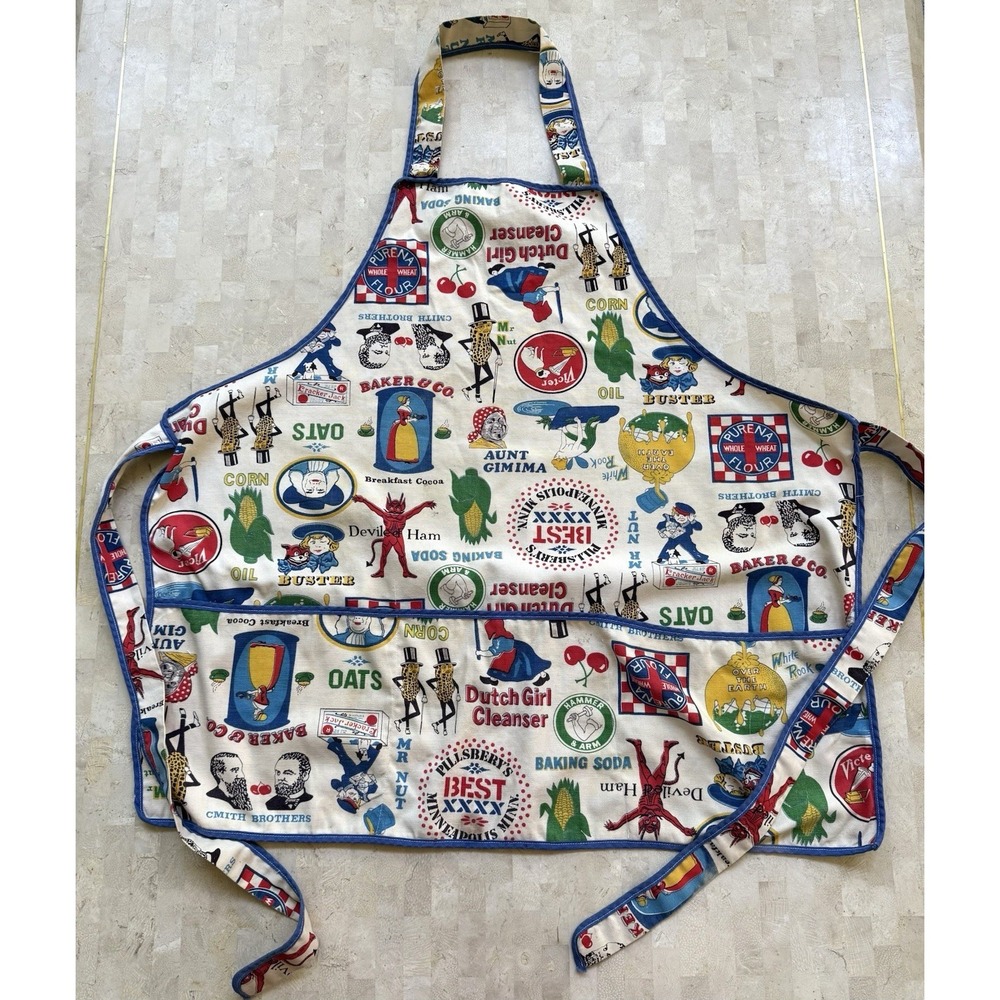 Vintage MCM 60s 70s Pocketed Art Smock Kitchen Bib Apron Retro Collage Kitschy